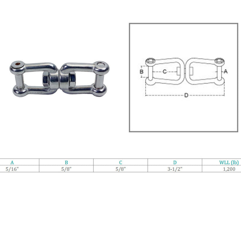 Marine Stainless Steel 5/16" JAW JAW Swivel Shackle Anchor Connector Flush Pin