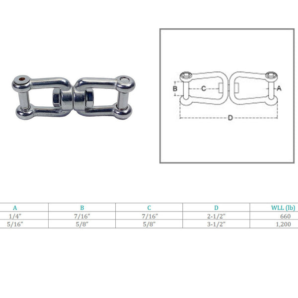 Marine Stainless Steel T316 JAW JAW Swivel Shackle Anchor Connector Flush Pin