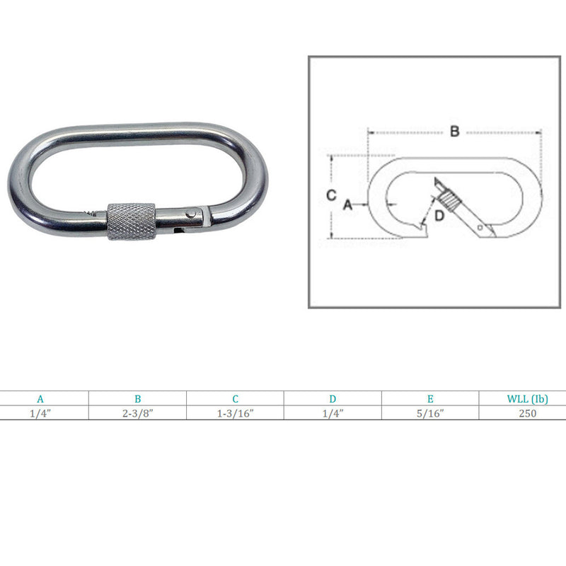 Marine Stainless Steel T316 1/4" Oval Snap Spring Hook With Lock Nut 250 Lbs WLL