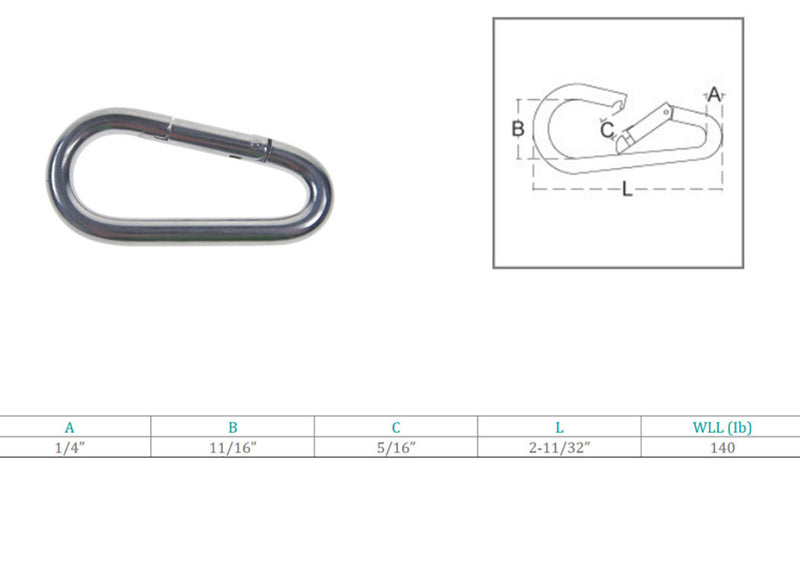 Marine Boat Stainless Steel 1/4" Pear Shape Snap Hook Rigging Lift 140 Lbs WLL