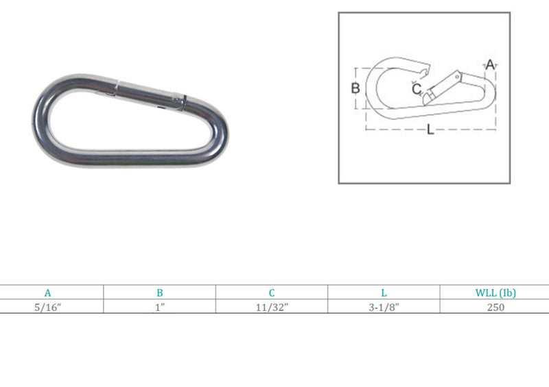Marine Boat Stainless Steel 5/16" Pear Shape Snap Hook Rigging Lift 250 Lbs WLL