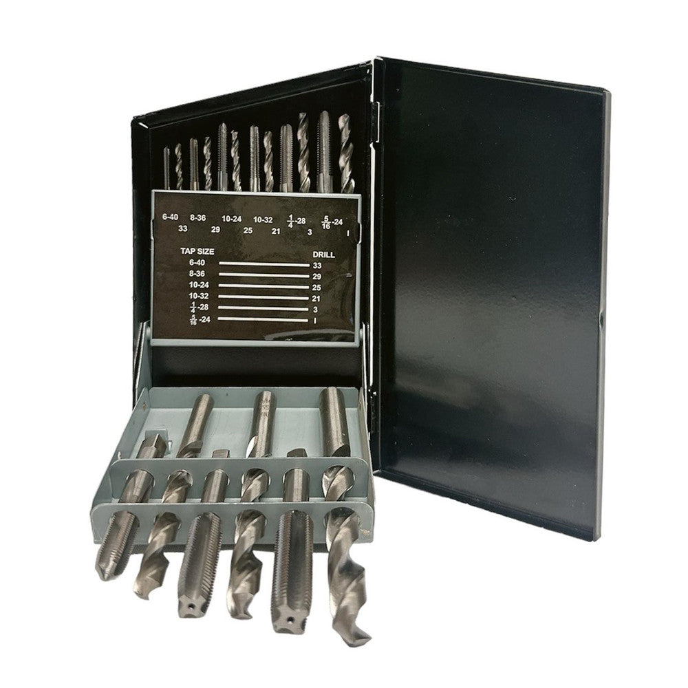 18 Pc HSS UNF Tap Drill Set High Speed Steel Drilling Bit Plug Chamfer Tap Drill