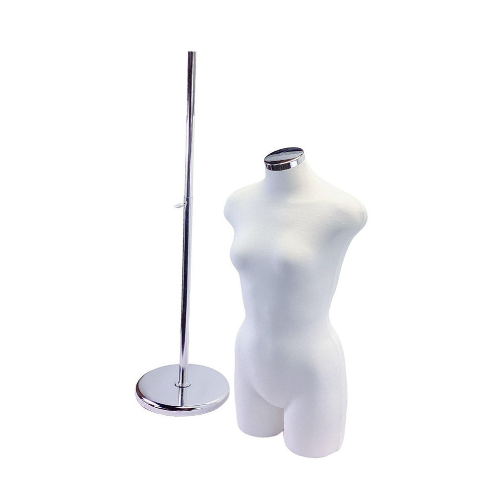 Cream Women Torso Form Neckblock Mannequin Adjustable Height Stand 32-1/2" Bust