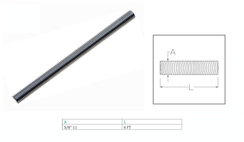 Marine Boat Stainless Steel 6 Ft. Long Fully Threaded Rod All Thread Rod