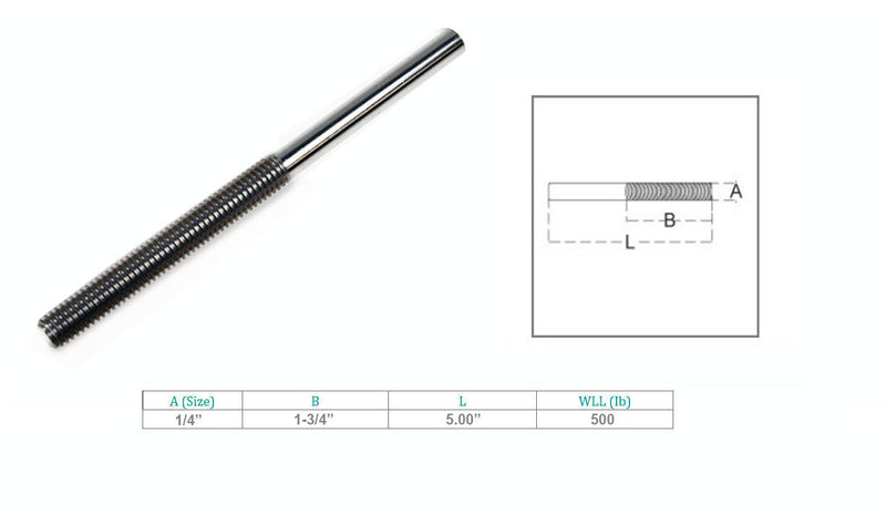 4Pcs Marine Forged Stainless Steel 1/4" Stub End RH Thread Turnbuckle 500 Lb WLL