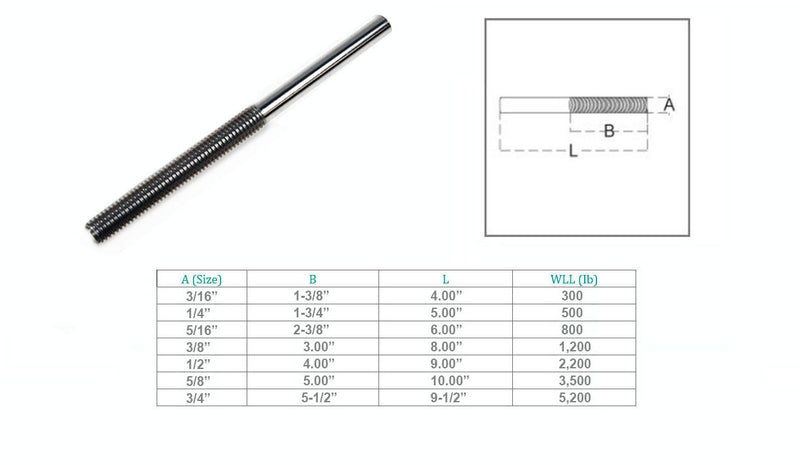 Marine T316 Forged Stainless Steel T316 Stub End RH Thread Turnbuckle