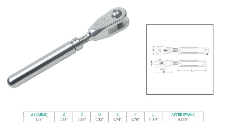 4Pcs Marine 316 Stainless Steel 1/8" Cable Streamline Adjustable Jaw Cable Rail