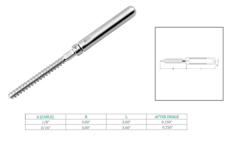 Marine Boat T316 Stainless Steel Cable Lag Swage Stud Cable Railing Rail