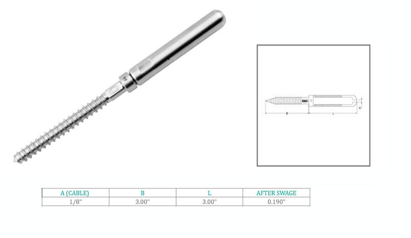 Marine Boat T316 Stainless Steel Cable Lag Swage Stud Cable Railing Rail