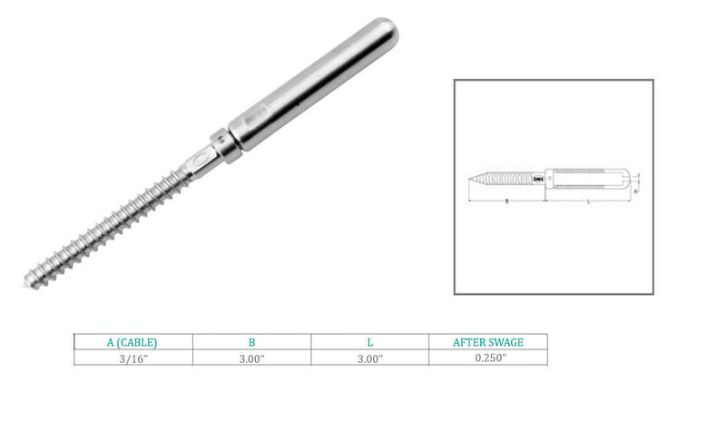 Marine Boat T316 Stainless Steel Cable Lag Swage Stud Cable Railing Rail