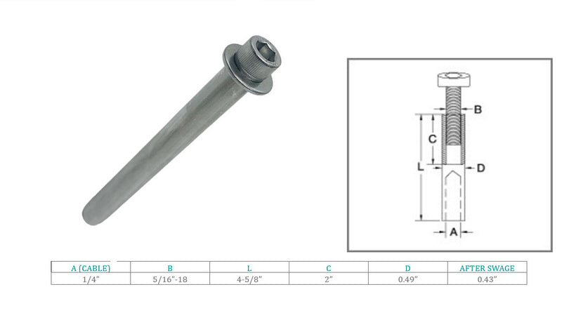 Marine Boat T316 Stainless Steel Adjustable Swage Stud Cable Railing Wire
