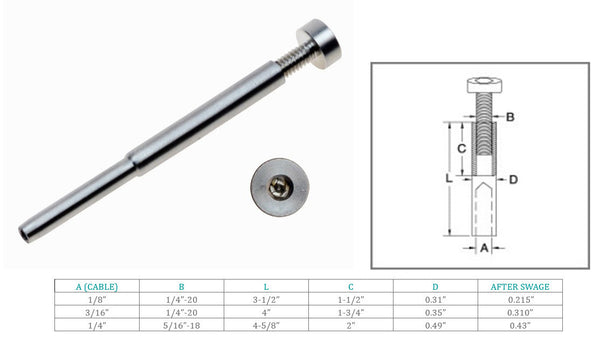 Marine Boat T316 Stainless Steel Adjustable Swage Stud Cable Railing Wire