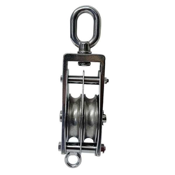 Stainless Steel Double Sheave Swivel Eye Block 3/16" Cable Wire Rope 1450 Lb WLL