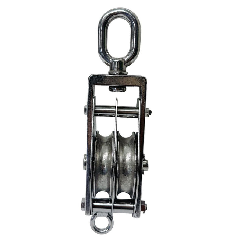 Stainless Steel Double Sheave Swivel Eye Block 3/16" Cable Wire Rope 1450 Lb WLL