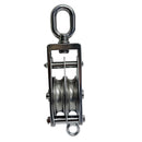 Stainless Steel Double Sheave Swivel Eye Block 3/16" Cable Wire Rope 1450 Lb WLL