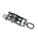Stainless Steel Double Sheave Swivel Eye Block 3/16" Cable Wire Rope 1450 Lb WLL