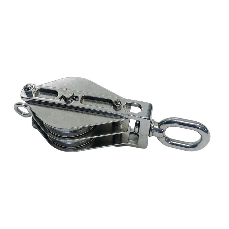Stainless Steel Double Sheave Swivel Eye Block 3/16" Cable Wire Rope 1450 Lb WLL