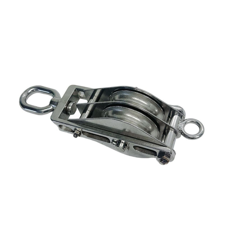 Stainless Steel Double Sheave Swivel Eye Block 3/16" Cable Wire Rope 1450 Lb WLL