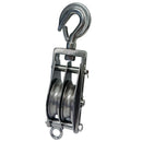 Stainless Steel Double Sheave Swivel Hook Block 3/16" Cable Wire 1450 Lb WLL