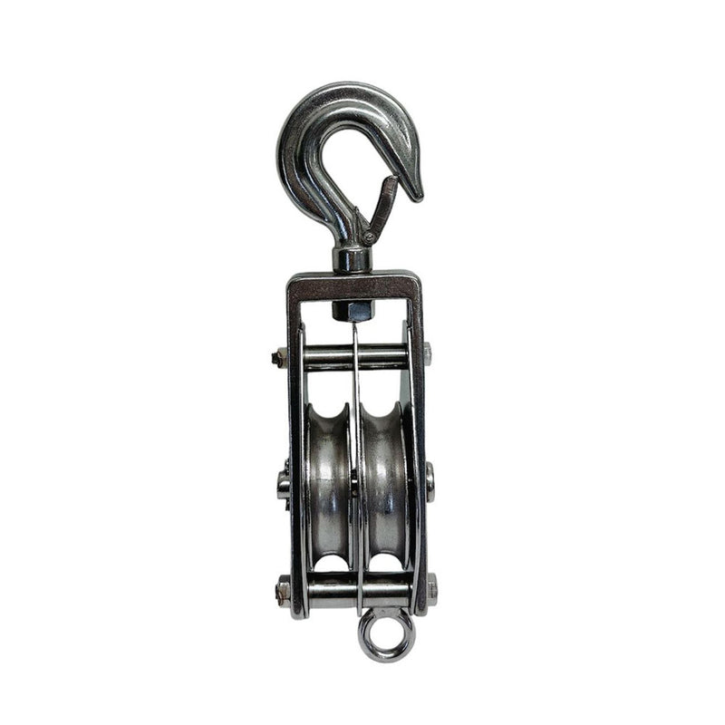 Stainless Steel Double Sheave Swivel Hook Block 3/16" Cable Wire 1450 Lb WLL