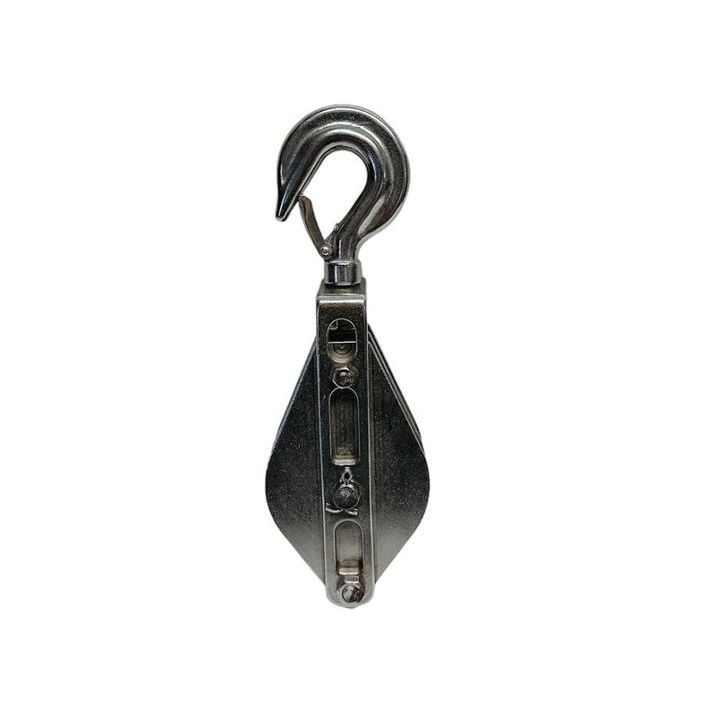 Stainless Steel Double Sheave Swivel Hook Block 3/16" Cable Wire 1450 Lb WLL
