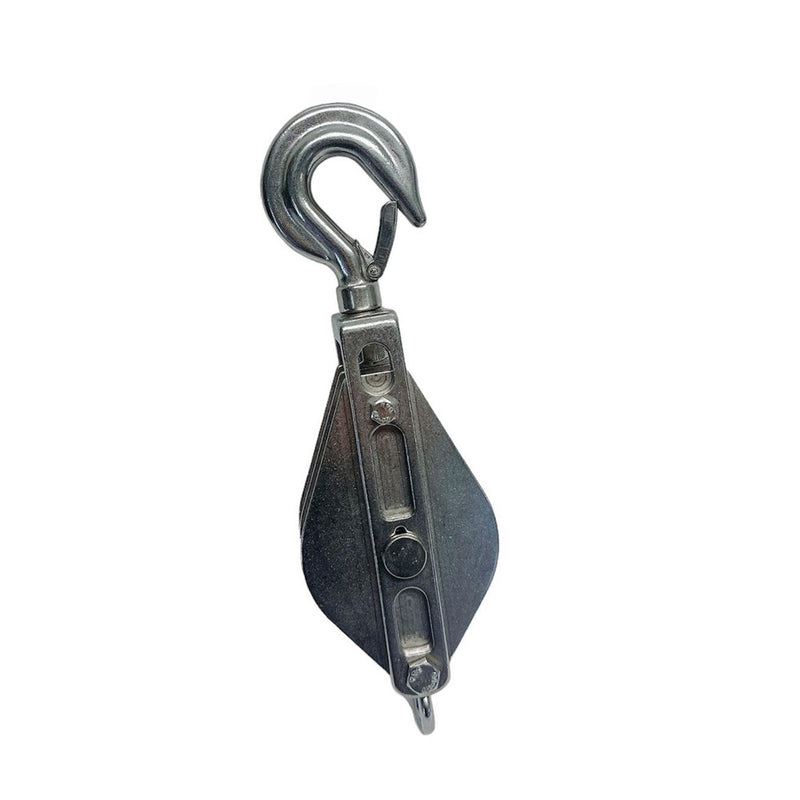 Stainless Steel Double Sheave Swivel Hook Block 3/16" Cable Wire 1450 Lb WLL