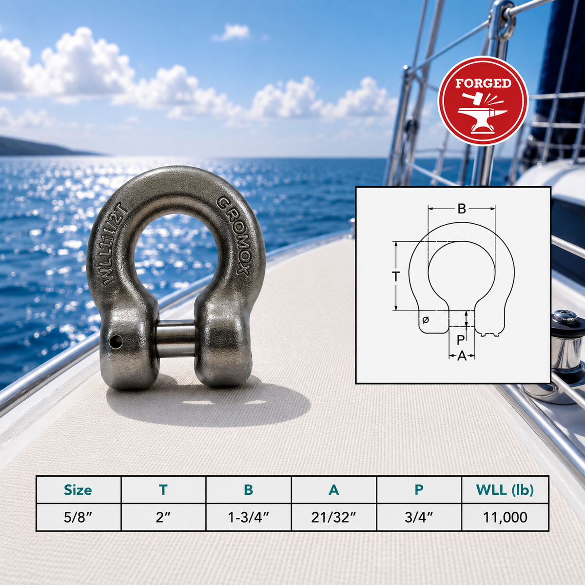 Marine Boat T318LN Stainless Steel G60 Clevis Shackle, Rigging Lift Shackle for Chain, Lifting, Marine, and Outdoor Hardware