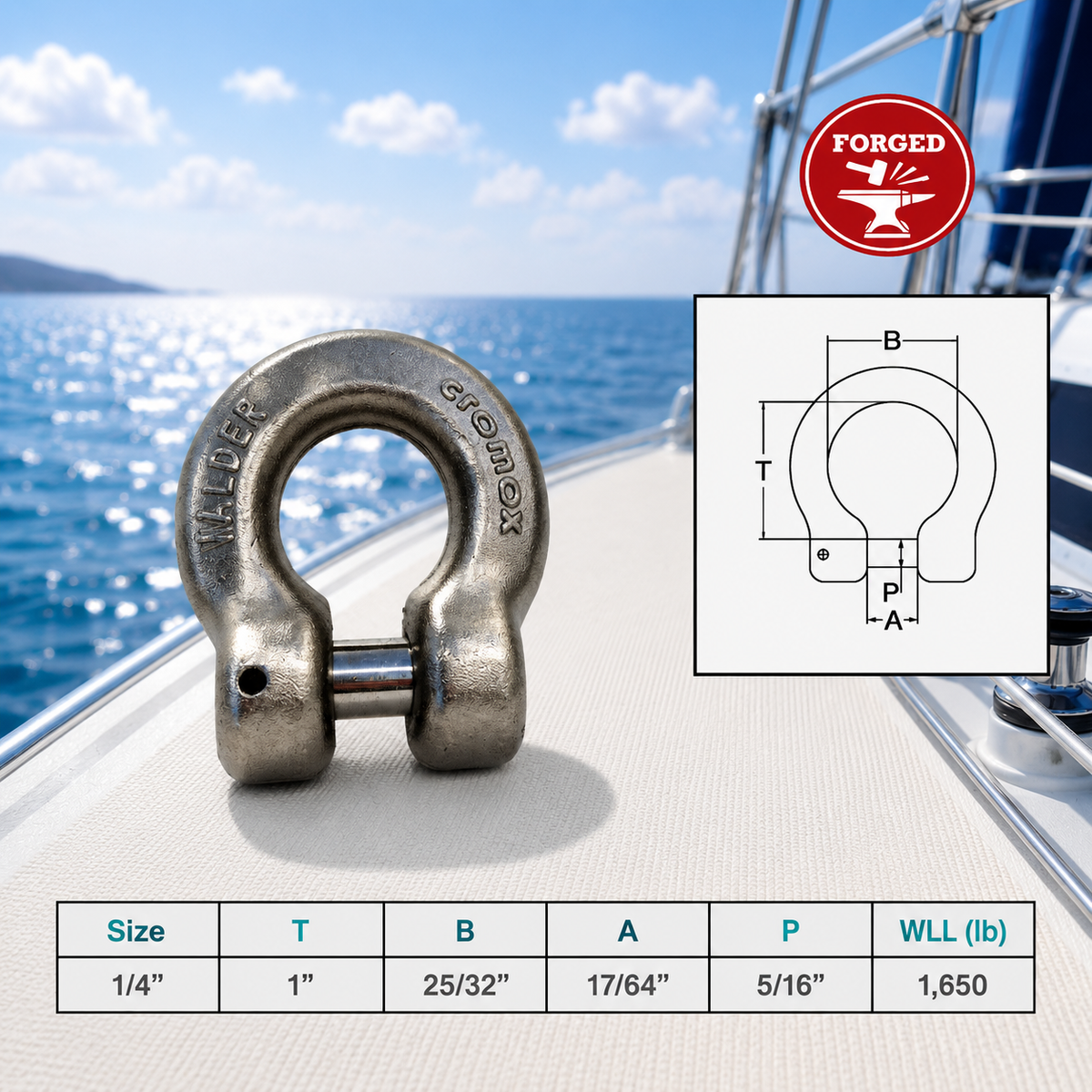 Marine Boat T318LN Stainless Steel G60 Clevis Shackle, Rigging Lift Shackle for Chain, Lifting, Marine, and Outdoor Hardware