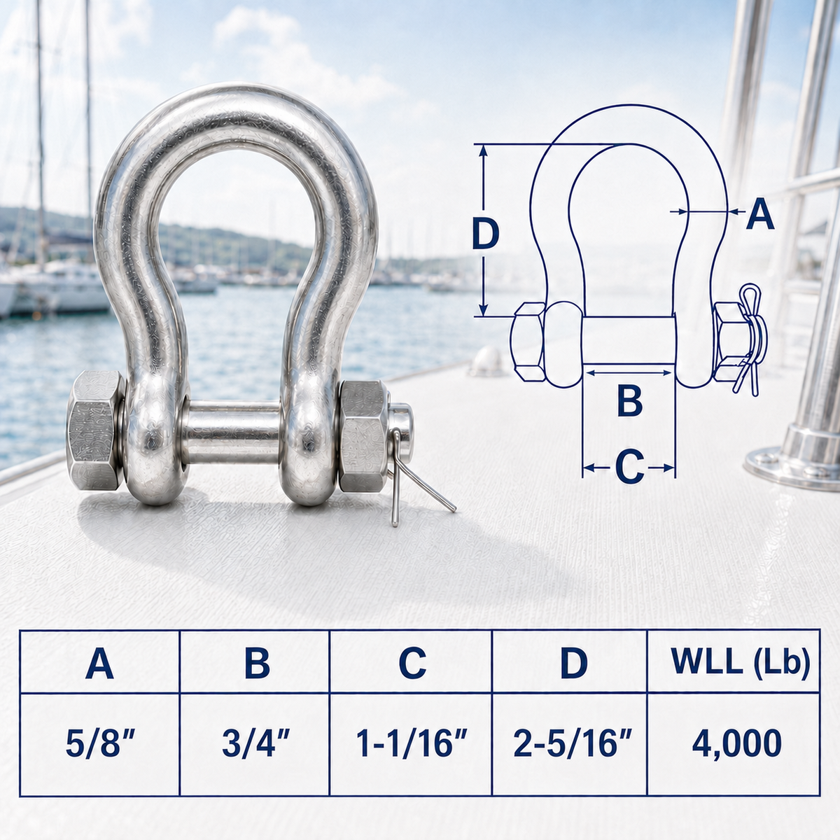 Marine T316 Stainless Steel Drop Forged Bolt Pin Anchor Shackle, Heavy Duty Boat Chain Rigging Shackle for Dock and Marine Use