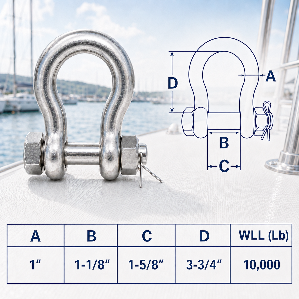 Marine T316 Stainless Steel Drop Forged Bolt Pin Anchor Shackle, Heavy Duty Boat Chain Rigging Shackle for Dock and Marine Use
