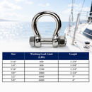 5 Pc Set Stainless Steel 316 Bolt Pin Anchor Shackle with Oversized Pin, Marine Boat Rigging Connector for Chain, Rope, and Cable
