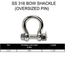 5 Pc Set Stainless Steel 316 Bolt Pin Anchor Shackle with Oversized Pin, Marine Boat Rigging Connector for Chain, Rope, and Cable