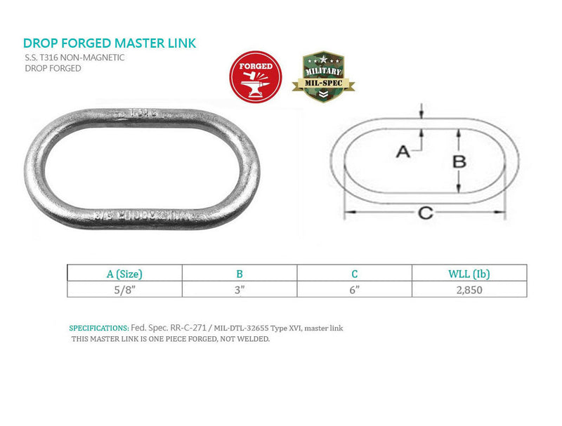 Marine T316 Stainless Steel Master Link Drop Forged Non-Magnetic