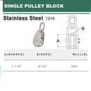 5 PC 1-1/4'' Marine Stainless Steel SINGLE Pulley w- Swivel Eye Hoist Lift 500Lb