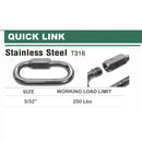 Stainless Steel 316 Quick Link 1/8", 5/32", 3/16", 1/4", 5/16", 3/8", 1/2"