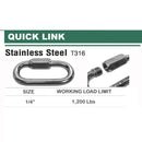Stainless Steel 316 Quick Link 1/8", 5/32", 3/16", 1/4", 5/16", 3/8", 1/2"