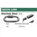 Stainless Steel 316 Quick Link 1/8", 5/32", 3/16", 1/4", 5/16", 3/8", 1/2"