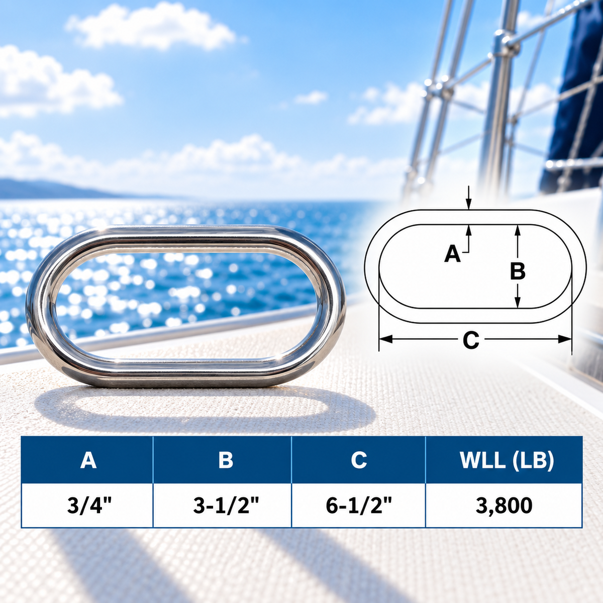 Stainless Steel T316 Marine Master Link, Welded Formed Rigging Link for Boat, Lifting, Chain, Rope, Cable, Dock, and Outdoor Hardware
