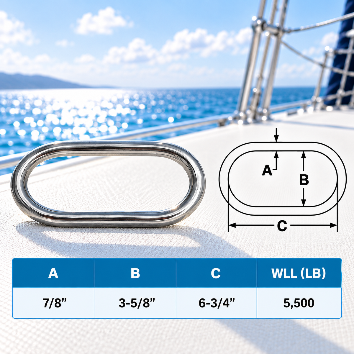 Stainless Steel T316 Marine Master Link, Welded Formed Rigging Link for Boat, Lifting, Chain, Rope, Cable, Dock, and Outdoor Hardware