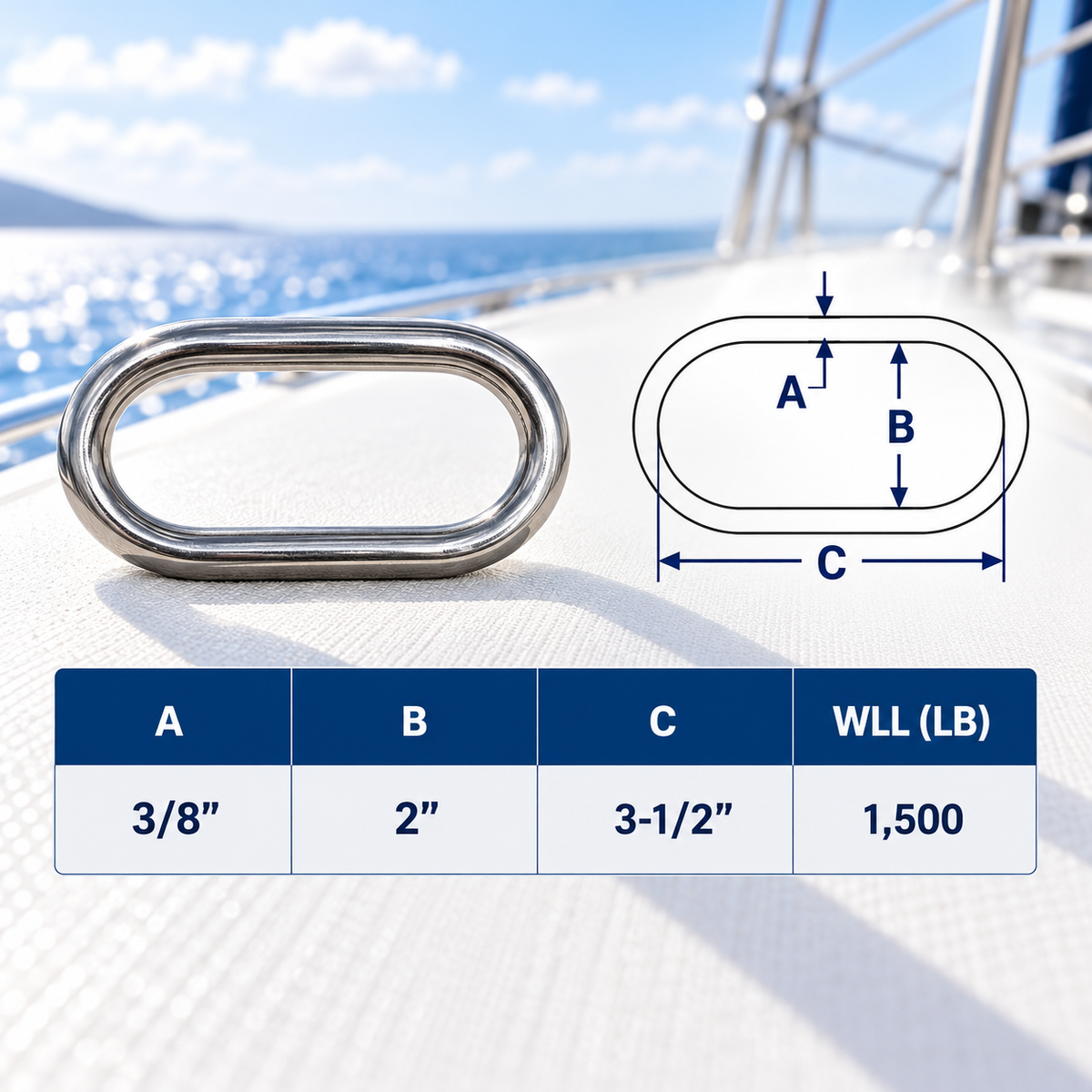 Stainless Steel T316 Marine Master Link, Welded Formed Rigging Link for Boat, Lifting, Chain, Rope, Cable, Dock, and Outdoor Hardware