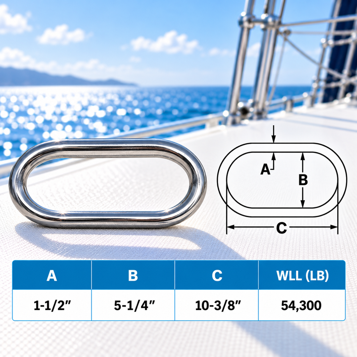 Stainless Steel T316 Marine Master Link, Welded Formed Rigging Link for Boat, Lifting, Chain, Rope, Cable, Dock, and Outdoor Hardware