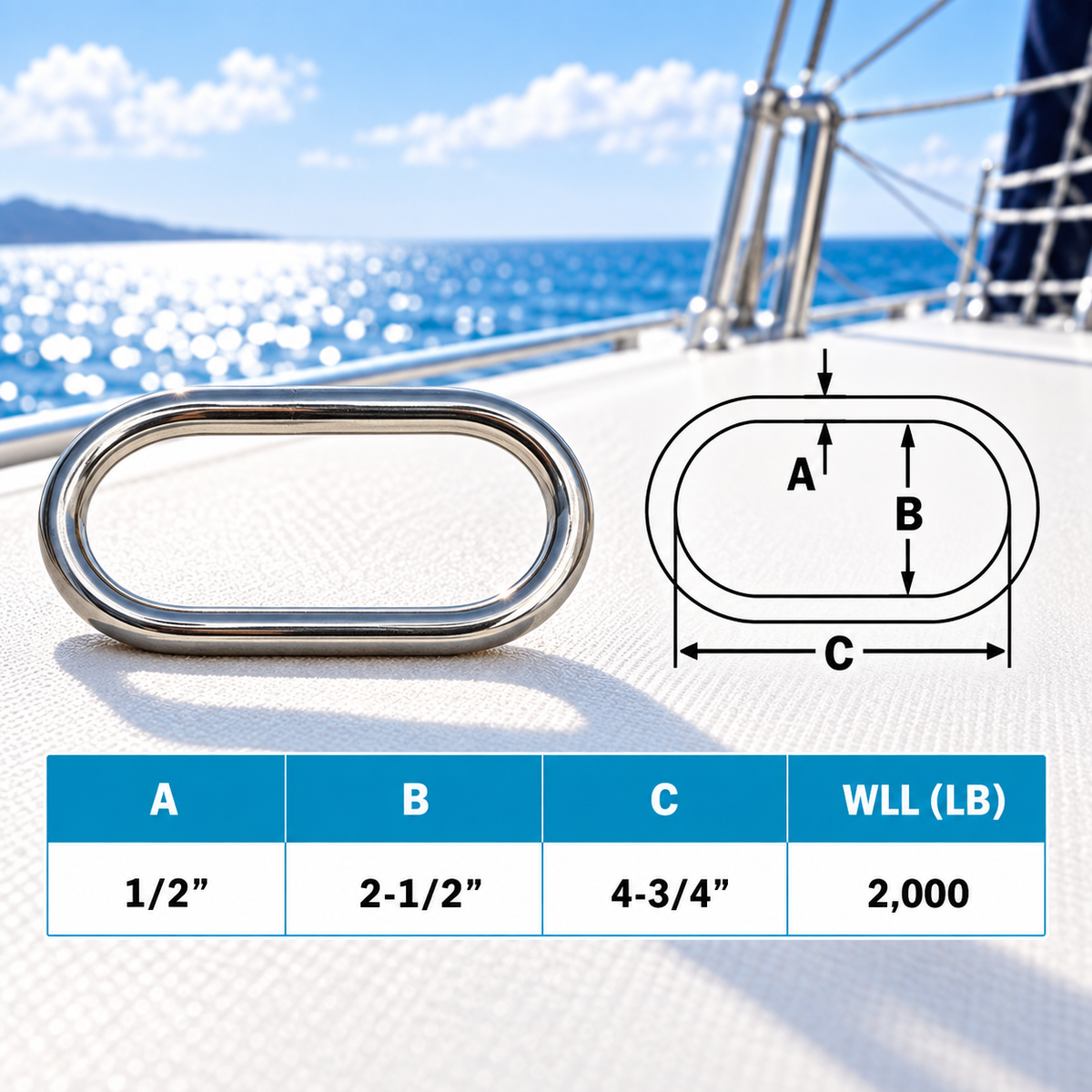 Stainless Steel T316 Marine Master Link, Welded Formed Rigging Link for Boat, Lifting, Chain, Rope, Cable, Dock, and Outdoor Hardware