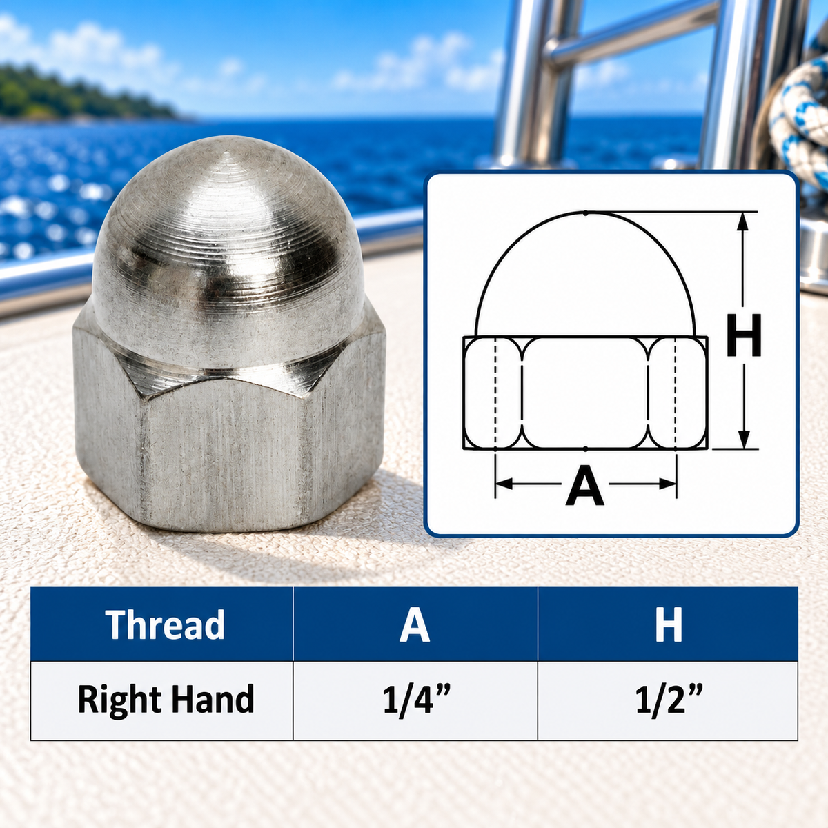 10 Pc Set T316 Stainless Steel 1/4" Acorn Nut, Left Hand and Right Hand Thread Cap Nut