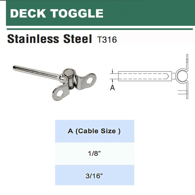 Stainless Steel 316 Deck Toggle Tensioner Terminal For 1/8", 3/16" Cable Railing