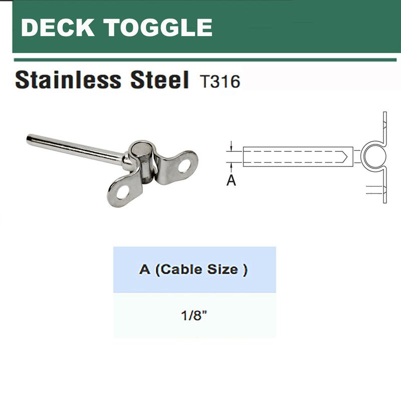 Stainless Steel 316 Deck Toggle Tensioner Terminal For 1/8", 3/16" Cable Railing