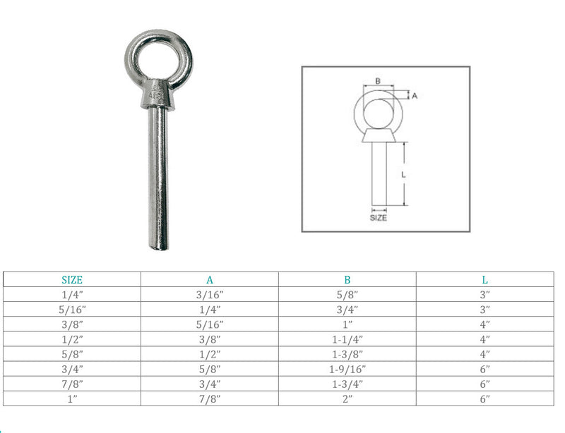 Marine Boat T316 Stainless Steel Shoulder Eye Bolt Non Thread Eye Rivet Bolt