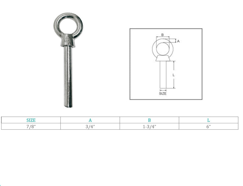 Marine Boat T316 Stainless Steel Shoulder Eye Bolt Non Thread Eye Rivet Bolt