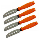 Hand tool with orange plastic handle and open metal scraper blade