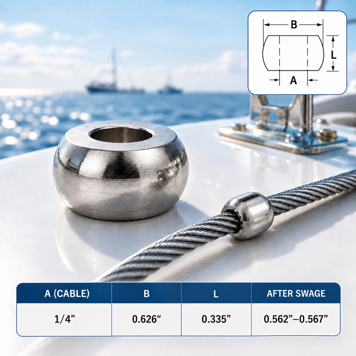 10 Pc Stainless Steel 316 Plain Ball Swage End Fitting Terminal, Cable Wire Rope Terminal for Marine Rigging and Railing