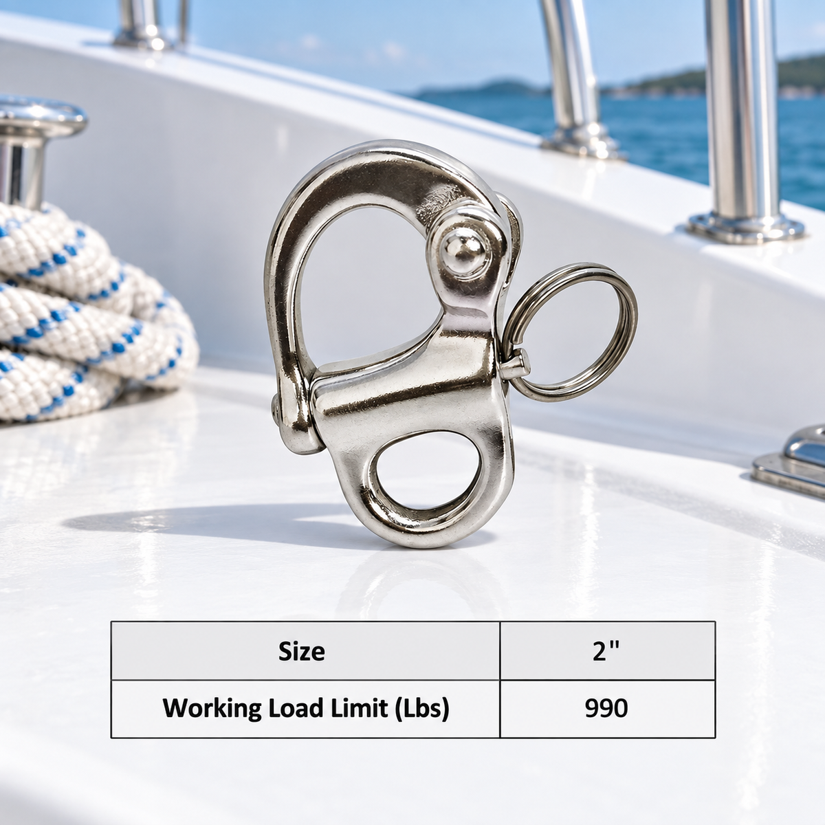 Marine Grade 316 Stainless Steel Fixed Snap Shackle, 2" to 3-3/4" Boat Rigging Snap Shackle for Rope, Chain, and Cable